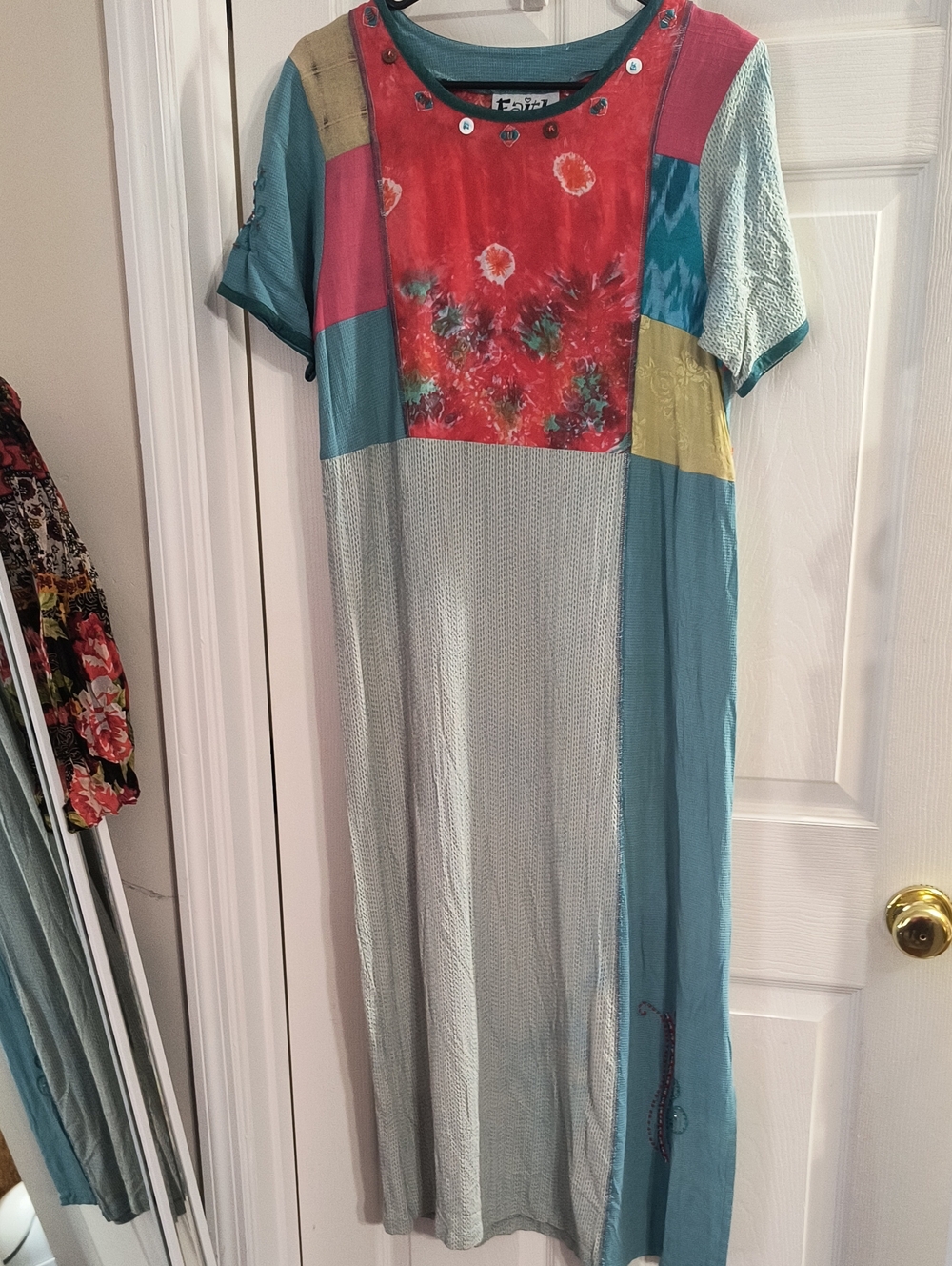 Faith By Celia Forrester Bohemian Patchwork Maxi Dress in Teal and Red